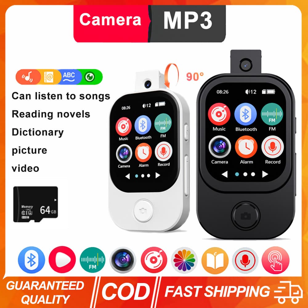 MP3 Player Bluetooth 5.4 Tela 1.8 Polegadas Portátil Com Câmera Leitor De Música Suporte TF Rádio FM