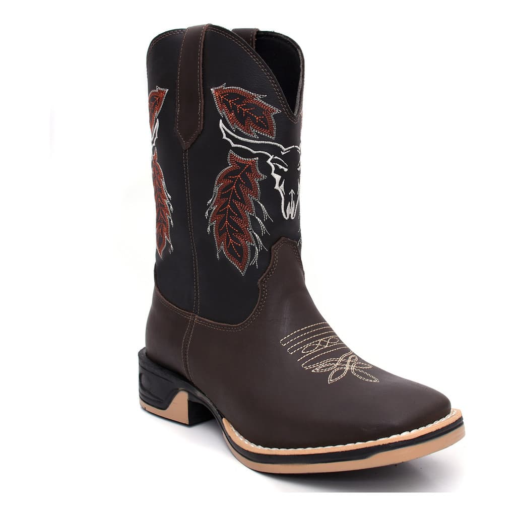 Bota Country Masculina Texana Bico Quadrado Cara De Boi