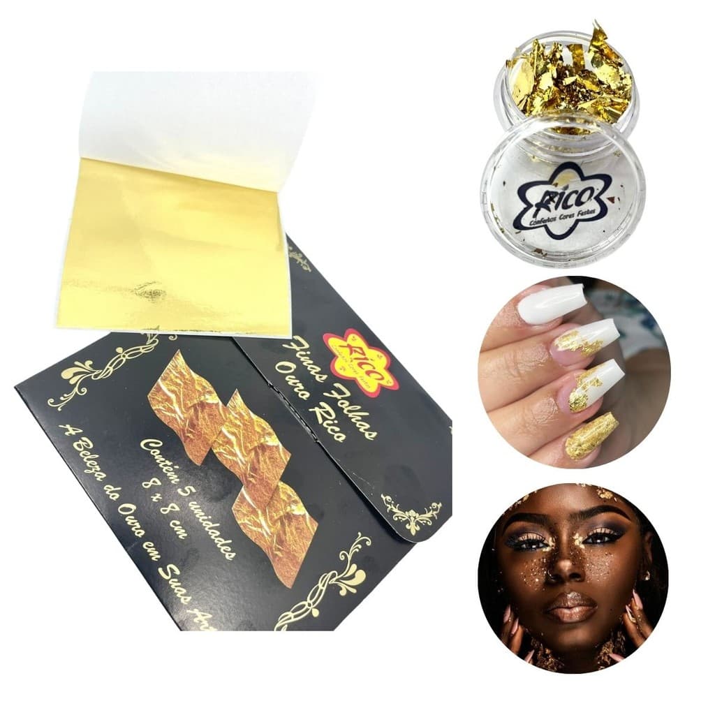Folha de Ouro para Decoração Unhas Nail Art Maquiagem Artes Visuais Artesanato Make
