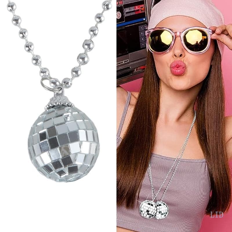 Stylish Disco Necklace 70s Beaded Neckchain Pendant Neckwear