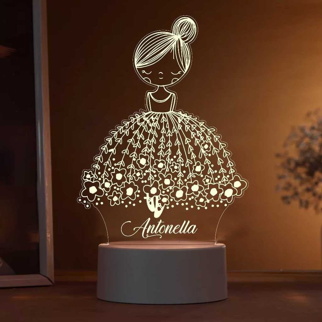 Luminária Bailarina LED RGB Personalizada com Nome em Acrílico 7 Cores, Decoração Infantil/Bebê