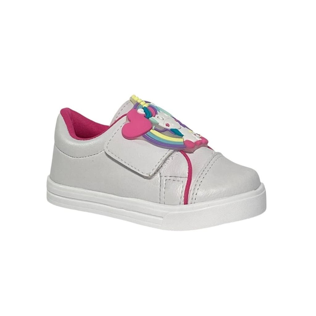 Tenis Infantil Menina Branco Unicornio Coracao 20 Ao 34