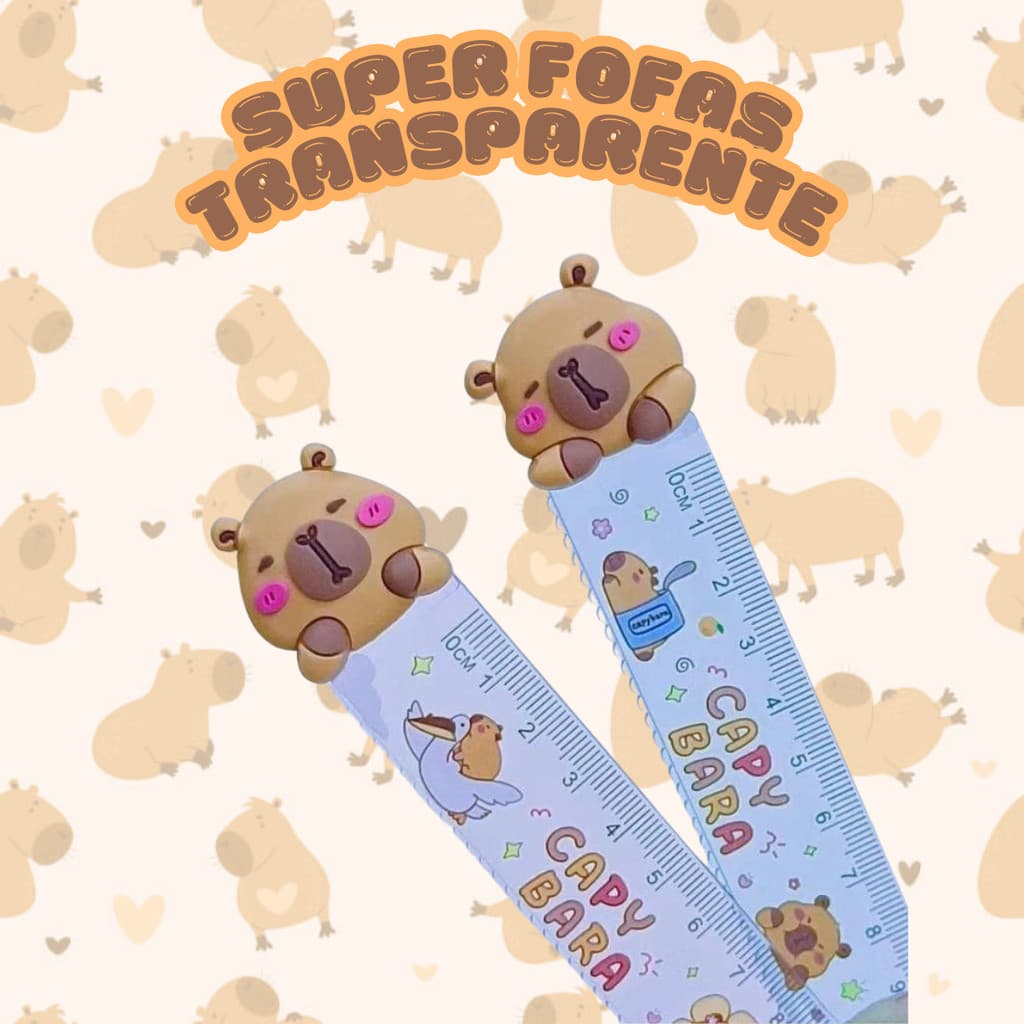 Mini Marca Texto 6 Peças e Reguá de 15cm Plástico Transparente Capivara Fofa Kawaii