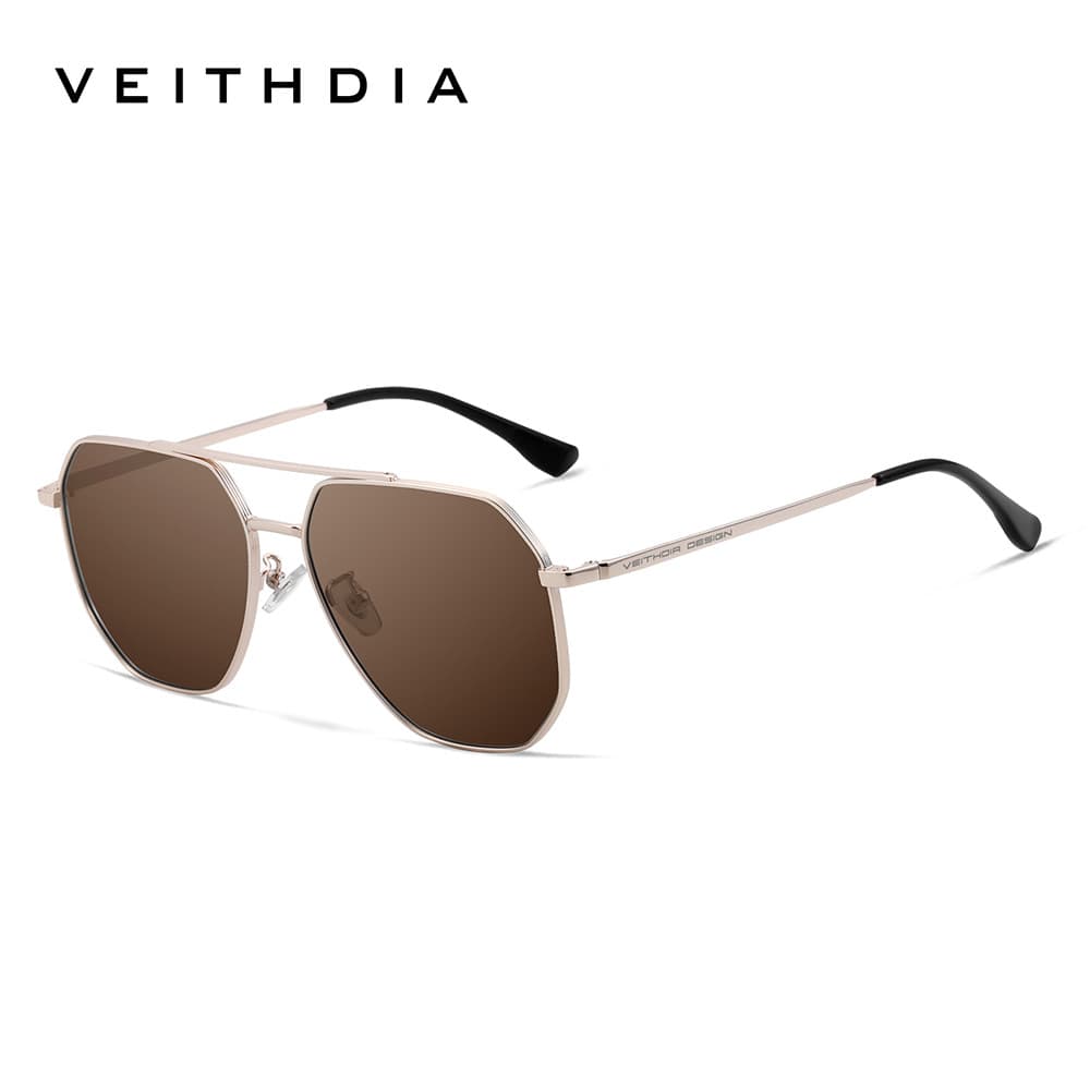 Óculos De Sol Masculinos VEITHDIA Armação De Aço Inoxidável HD TAC Lentes Fotocromáticas Polarizadas Clássico V8258