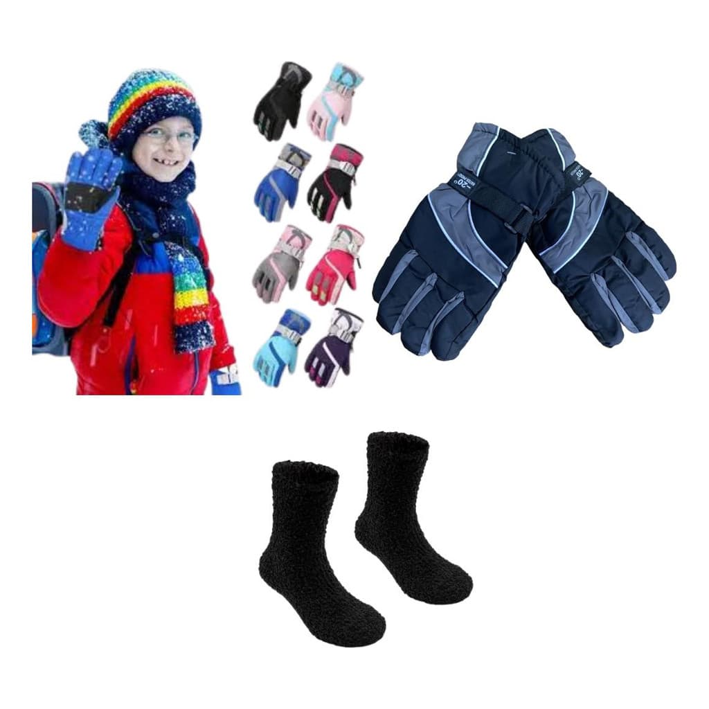 Kit Luva Impermeável Forrada Infantil Criança+meia Térmica
