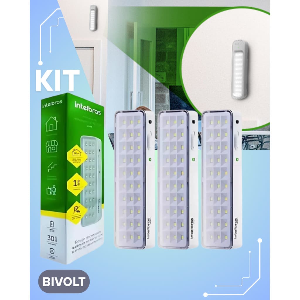 Kit 3 Lâmpada luminária de emergência Intelbras led