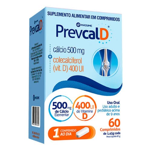 Prevcal D - 500mg Cálcio Elementar + 400ui Vit D3 60cpr Massime