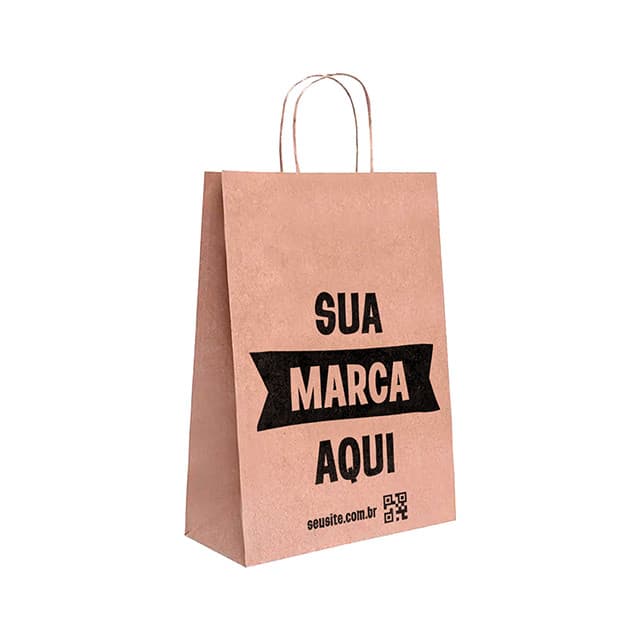 100 Sacolas Personalizada Kraft 32x23x10cm M C/ Logo roupas, cosméticos, eventos