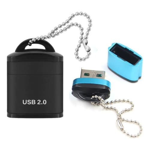 Adaptador Mini leitor USB 2.0 para Cartão Micro SD Portátil com Tampa e Corrente Chaveiro