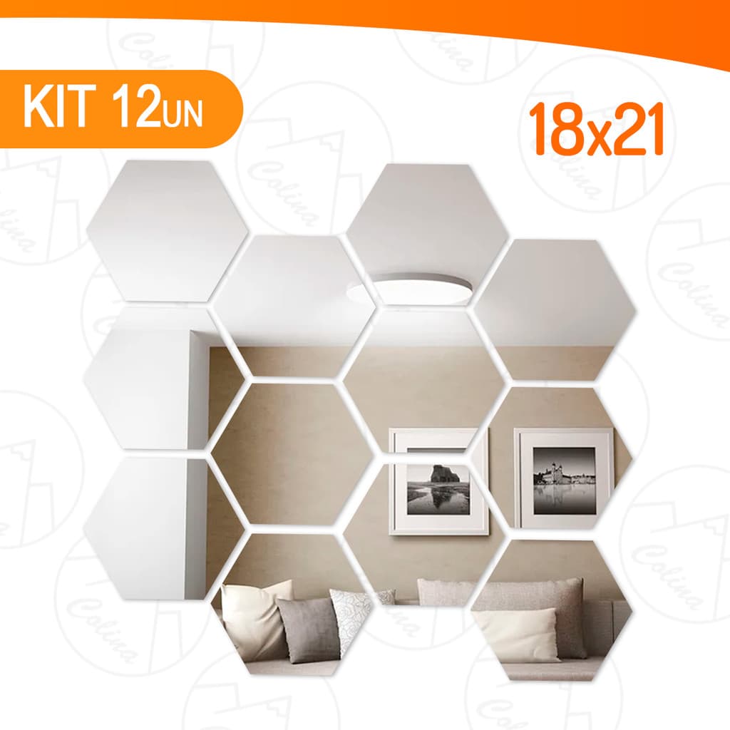 Kit 12 Espelho Adesivo Decorativo Hexágono 18x21cm Decoração Sala Quarto