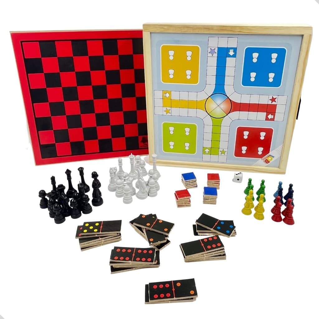 Jogos de Tabuleiro Completo Xadrez Dominó Ludo Dama Trilha Educação Crianças Didático Pedagógico