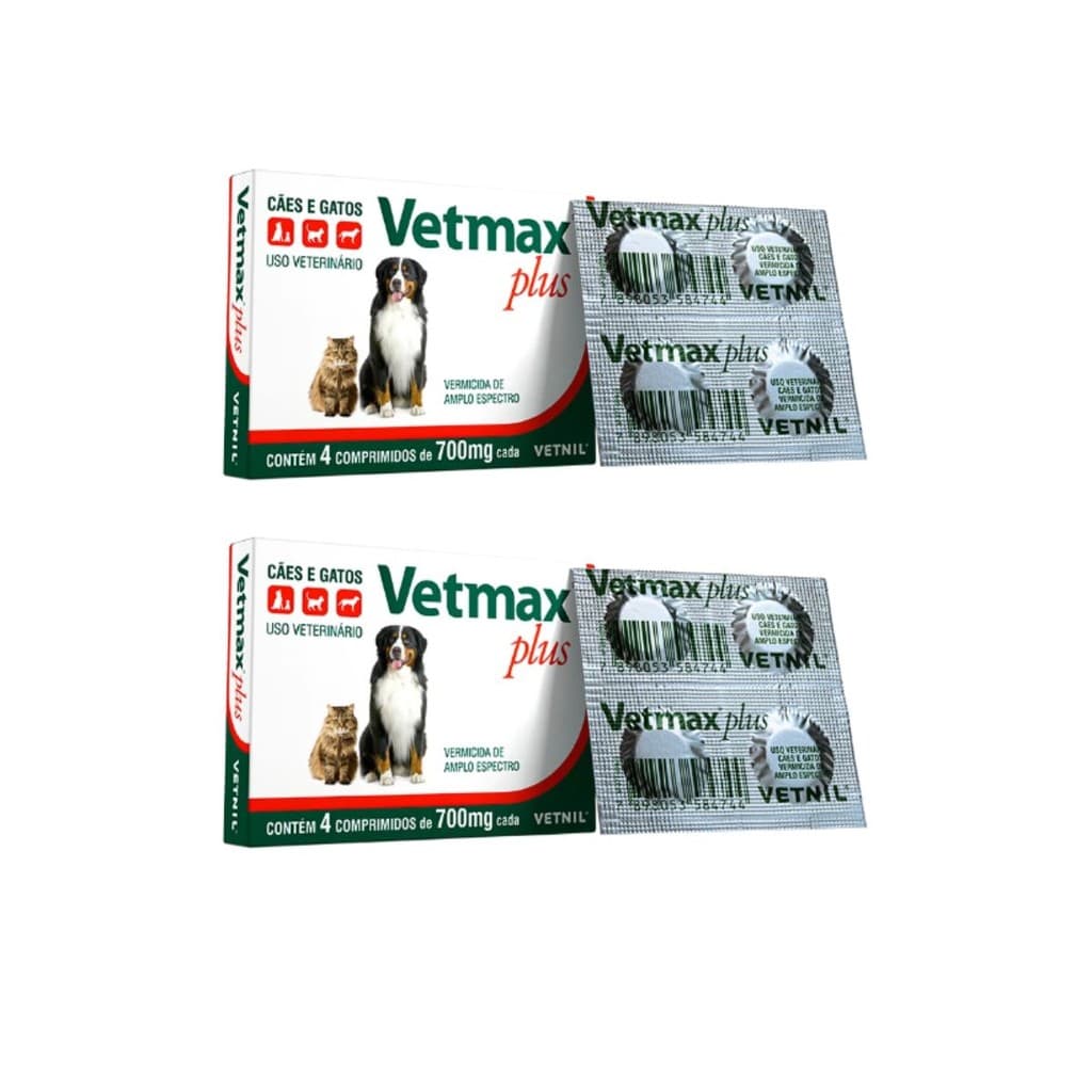 02 Vermífugo Cães e Gatos Vetmax Plus 4 Comprimidos Vetnil