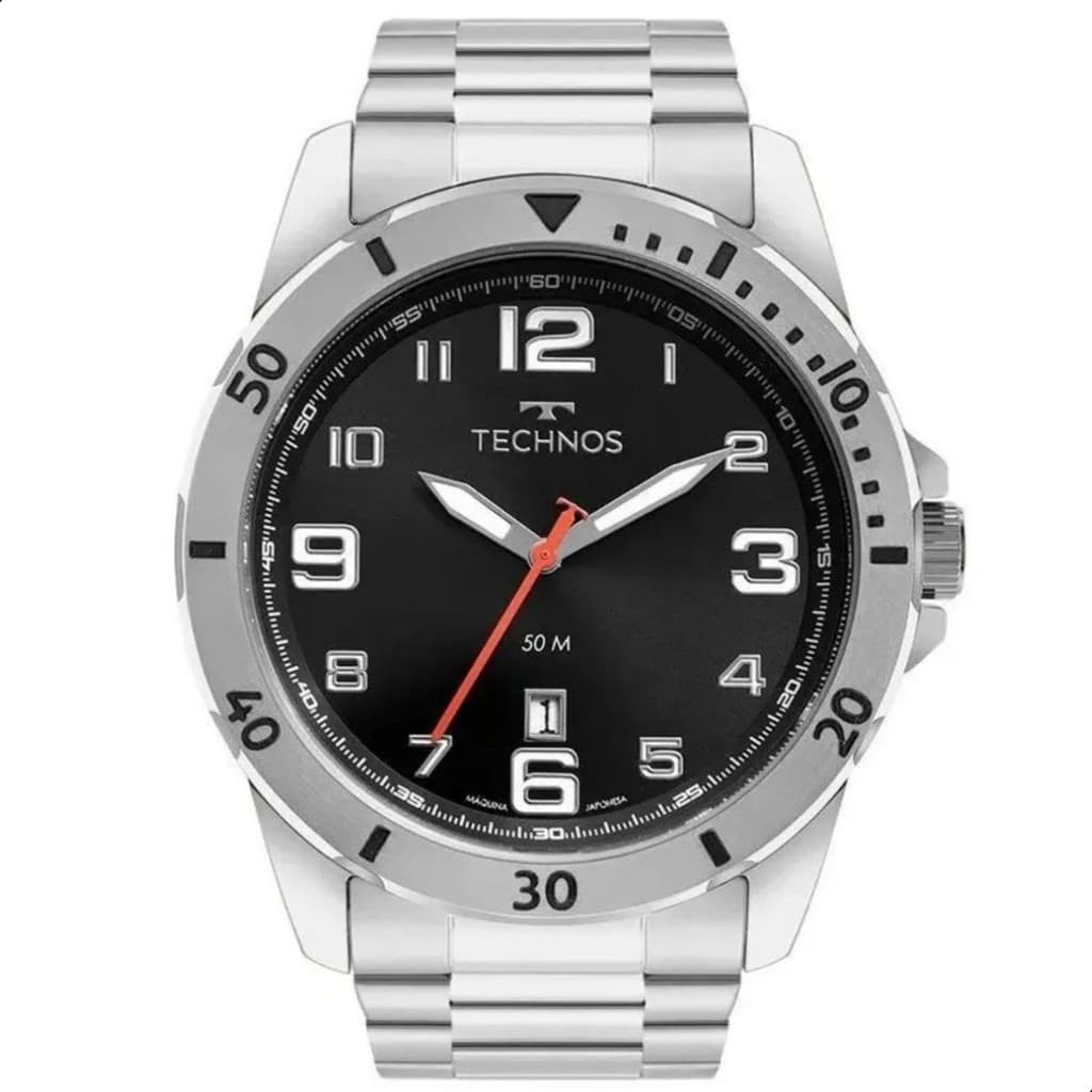 Relógio Masculino Technos Prata Analógico Com Calendário 2115MYK/1P Relógio Technos Masculino Original