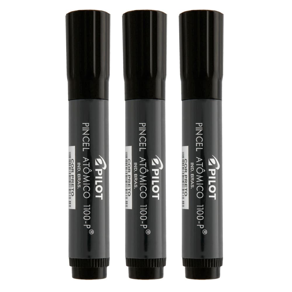 Kit Pincel Atômico Canetão Pilot 1100-P Preto 3 Unidades