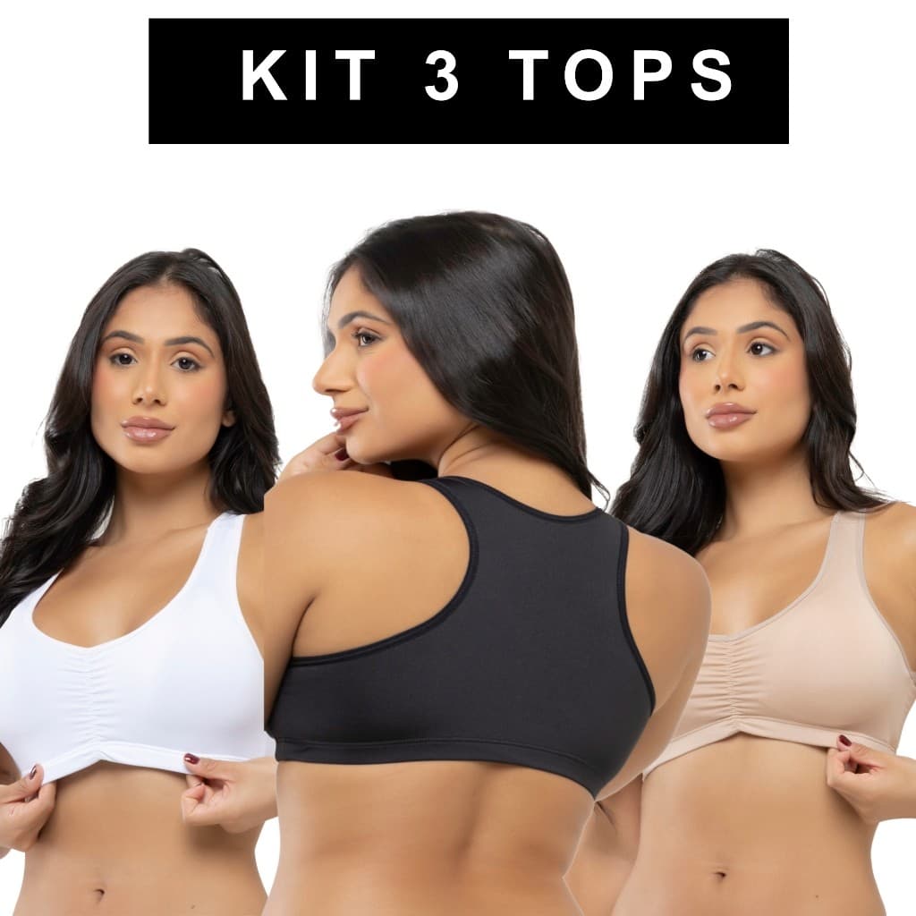 KIT COM 3 Top fitness nadador academia com bojo removivel e costura reforçada Zfit