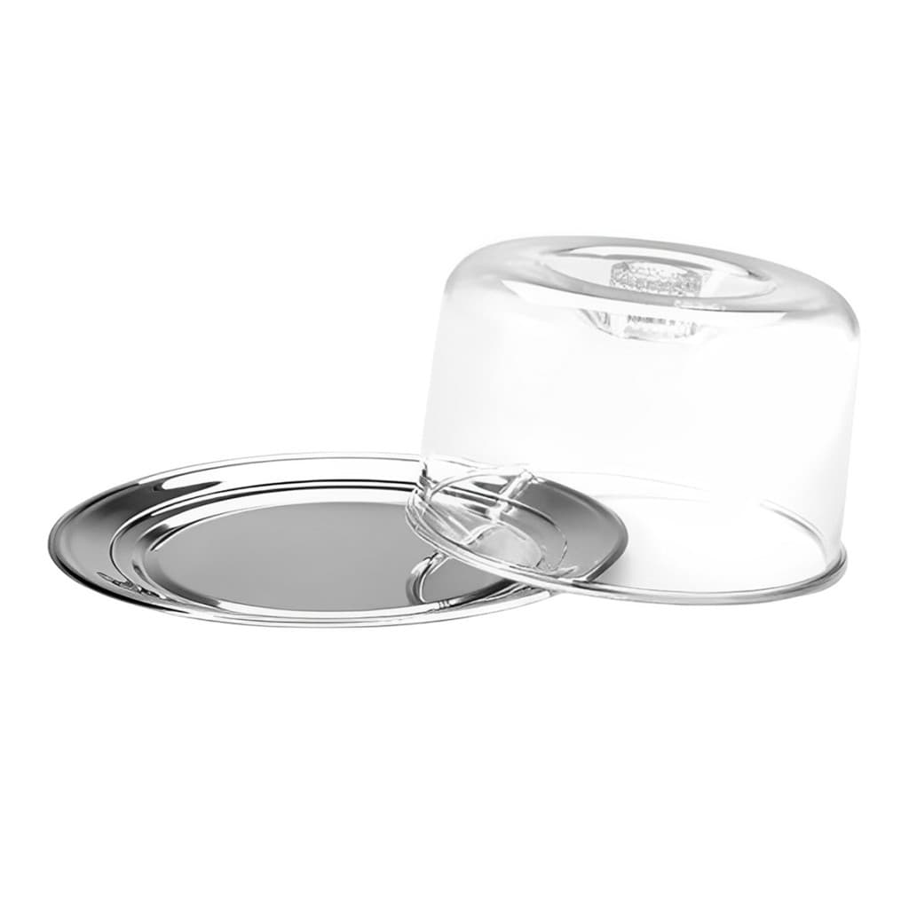 Porta Queijos Display Com Prato Base Inox Queijeira Cúpula