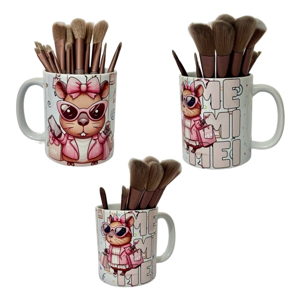 Caneca Capivara Me Mimei Com 13 Pinceis De Maquiagem
