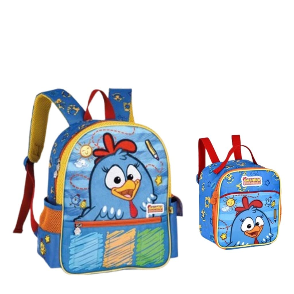 Kit Mochila Costas Galinha Pintadinha + Lancheira Térmica