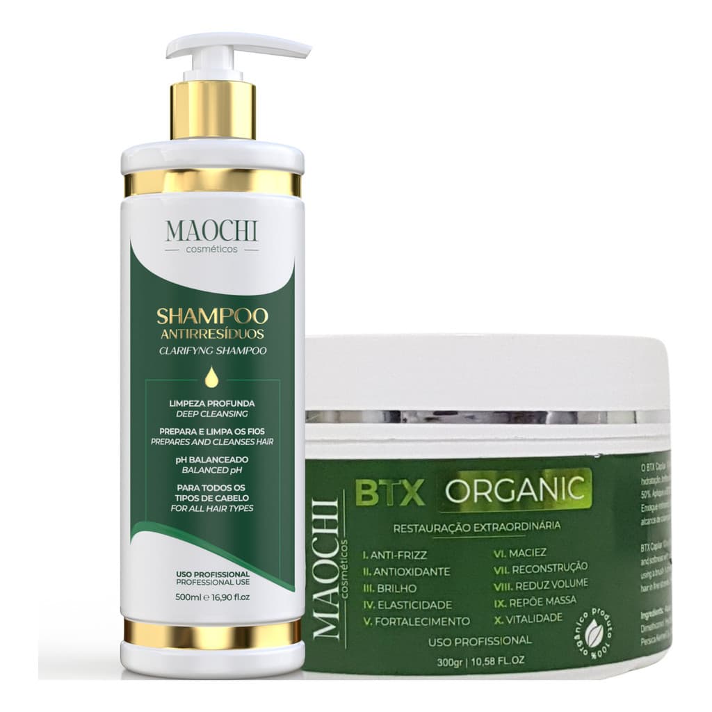 kit Máscara de tratamento Capilar BTX ORGÂNICO 10 em1 Reconstrução e Alinhamento Thermo Ativado+Shampoo de 500ML