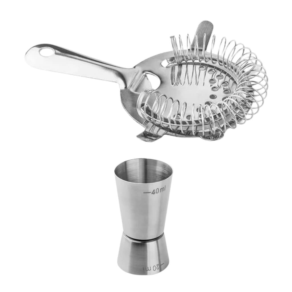 Conjunto Coador Strainer 4 Apoios + Dosador De Bebidas 40/20ml Design Prático Versátil P/ Bar