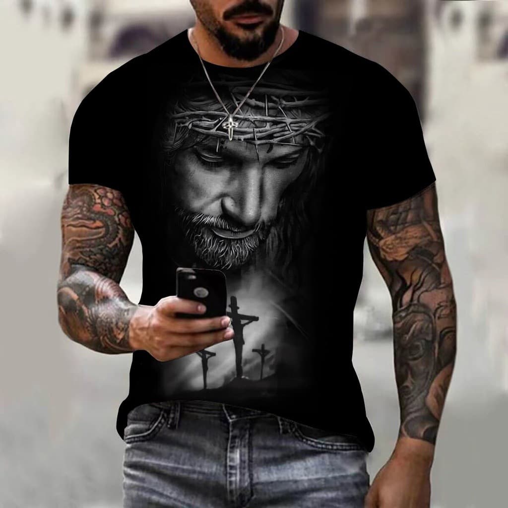 Camisetas Cruzadas Impressas Em 3D Jesus Fashion Streetwear Tops De Manga Curta 02