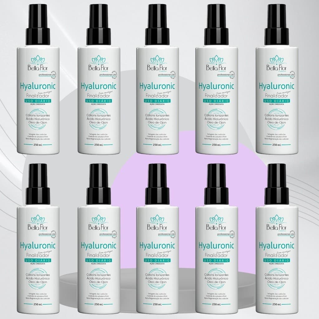 Kit 10 Finalizador Reparador Spray Hyaluronic Ação Imediata Controle do Volume e Frizz Sem Enxague Uso Diário