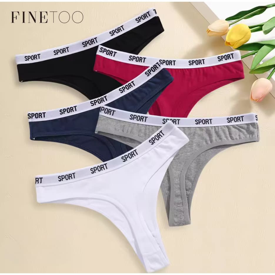 FINETOO Calcinha De Algodão Para Mulheres , Cintura Baixa , Fio Dental , Macia E Respirável , Roupa Íntima Com Letras De