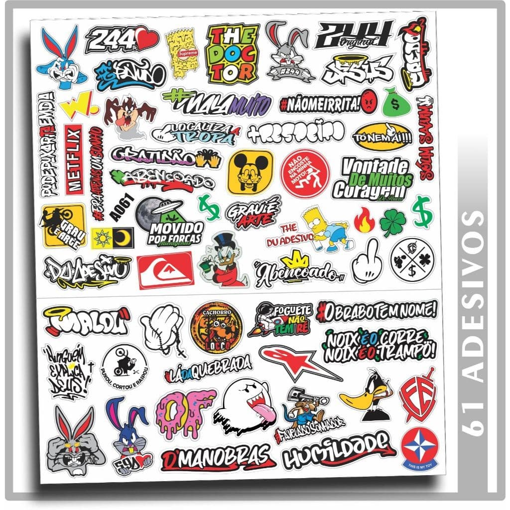 Super Cartela Adesivos Para Moto Kit 61 Unidades Capacete Paralama Carro Grau 244