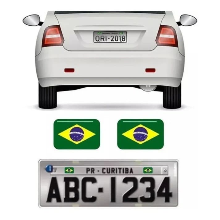 Par De Emblemas Adesivo Resinado Bandeira Brasil Para Placa Carro / Moto