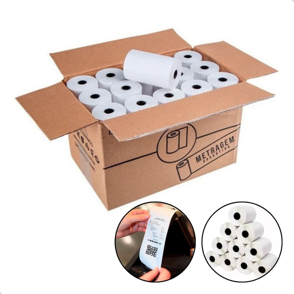 Bobinas 80x40 para Impressora Térmica ECF PDV Cupom Fiscal Recibos Senhas Caixa com 30 Rolos Branco
