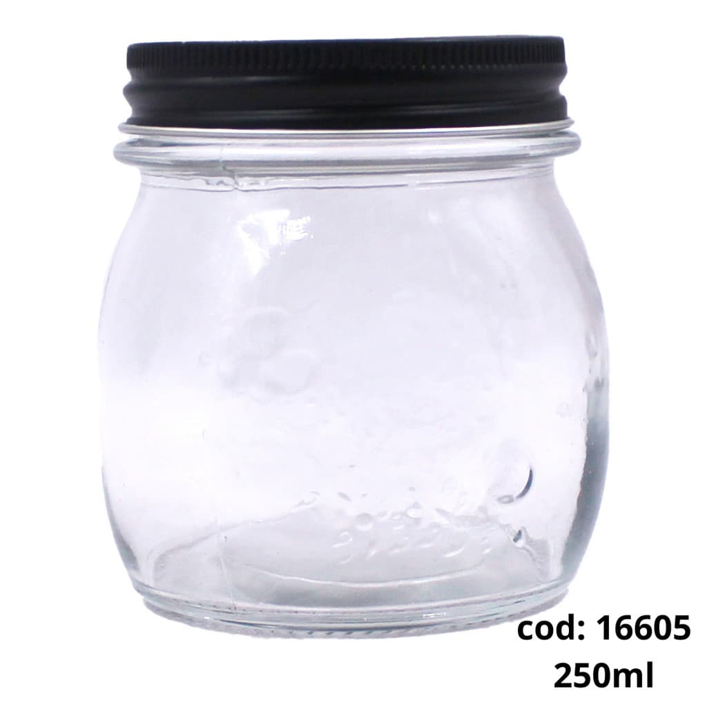 Pote de Vidro Redondo com Tampa Metal 250ml 16605