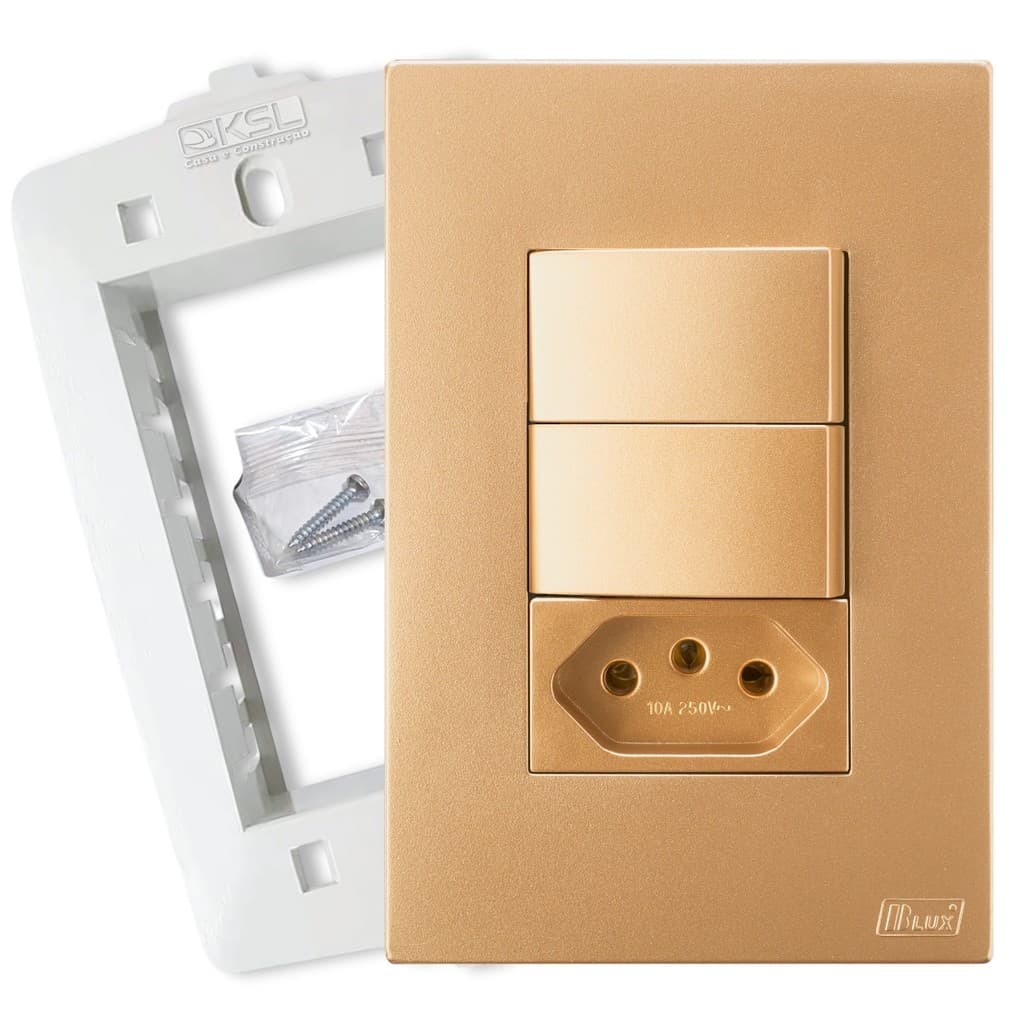 Tomada 20A com Interruptor 2 Tecla Simples Ouro Nobre