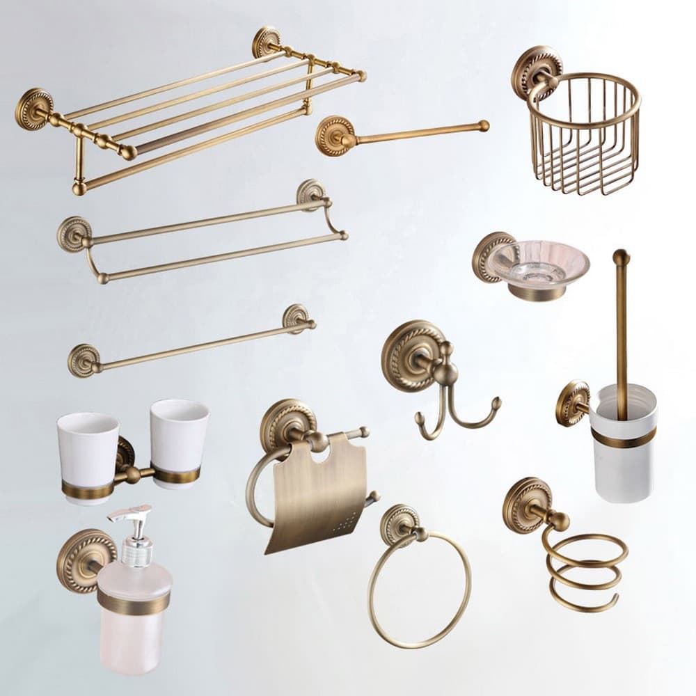 Conjunto De Acessórios De Hardware De Banheiro De Latão Antigo Vintage Série Robe Gancho Barra De Toalha Suporte De Pape