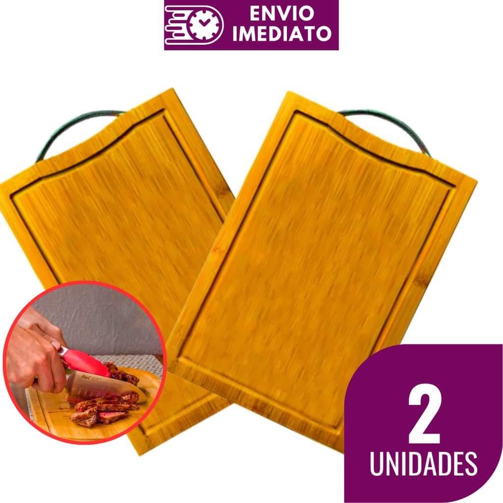 Tábua De Carne 2 Peças Madeira Cortar Legumes Frutas Churrasco Com Alça Tabua de Bambu Para Cozinha