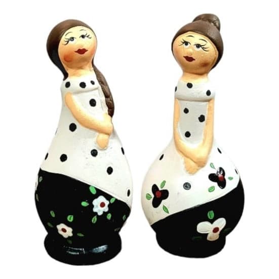 Kit 2 Enfeites Boneca Poá Decorativo Mulher Estátua