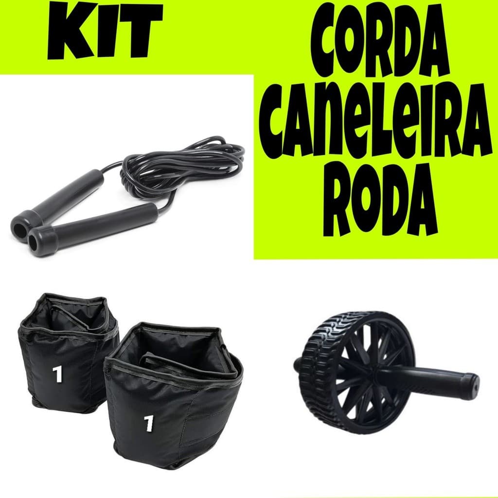 Kit Funcional, Corda Pular, Rodinha Abdominal, Caneleira Peso, Academia