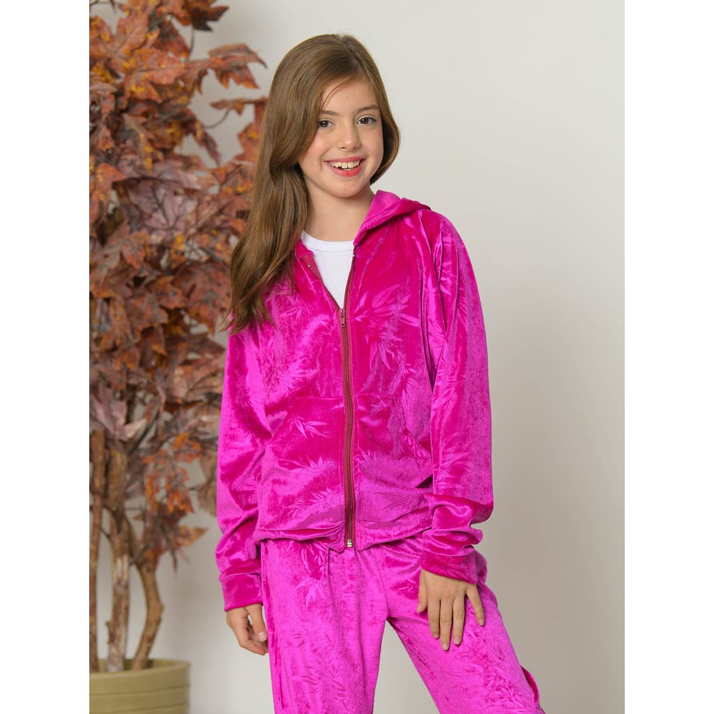 Conjunto Infantil Juvenil Feminino de Veludo com Capuz