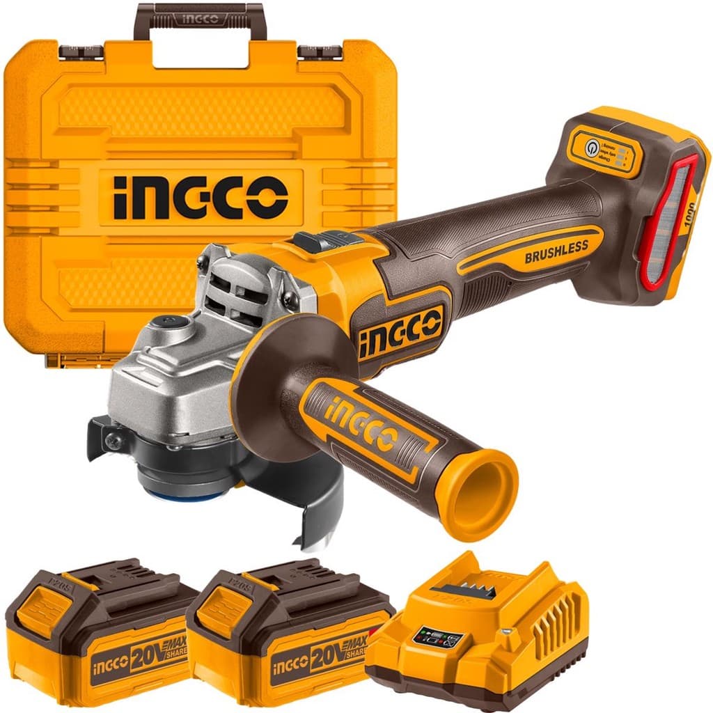 Esmerilhadeira Angular Brushless Cagli27153 INGCO 20V + 2 Baterias + Carregador + Maleta + 10 Discos