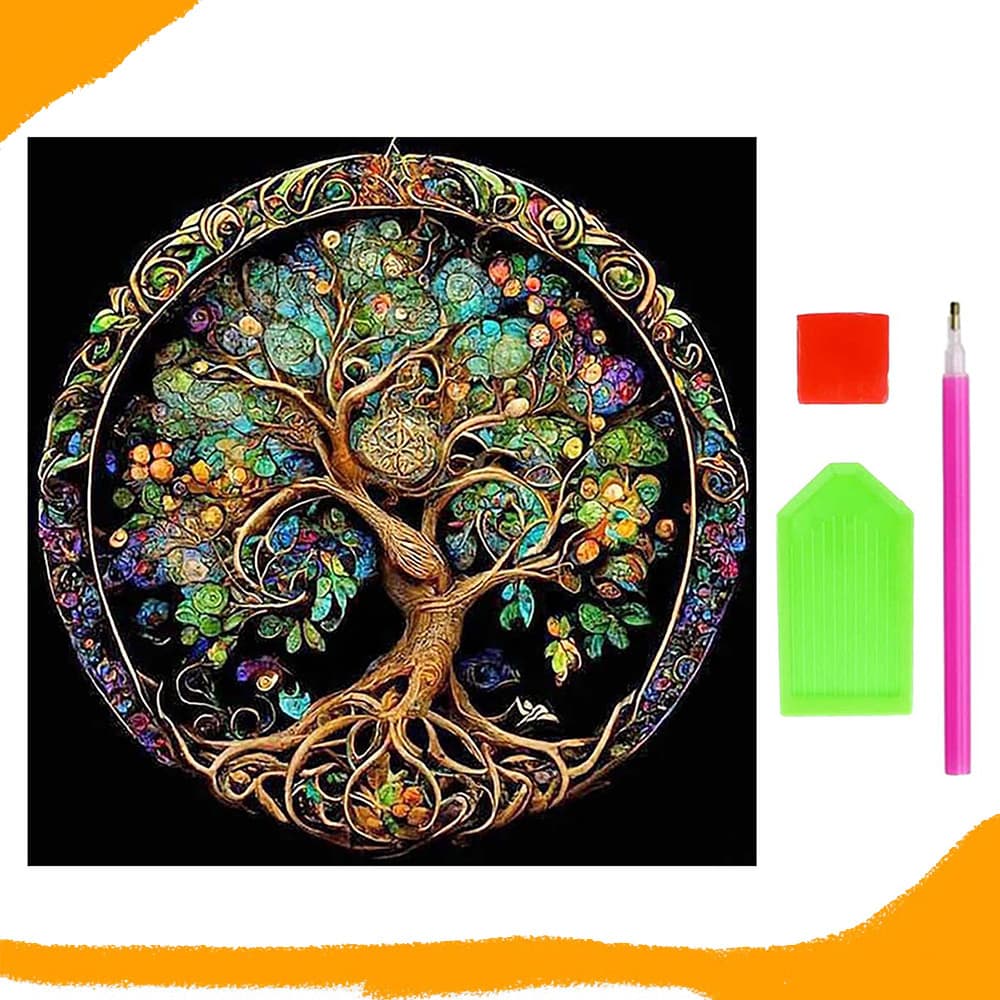 Kits de pintura com diamante 5D para adultos, arte com diamante da Árvore da Vida Decoração de parede doméstica 30x30cm