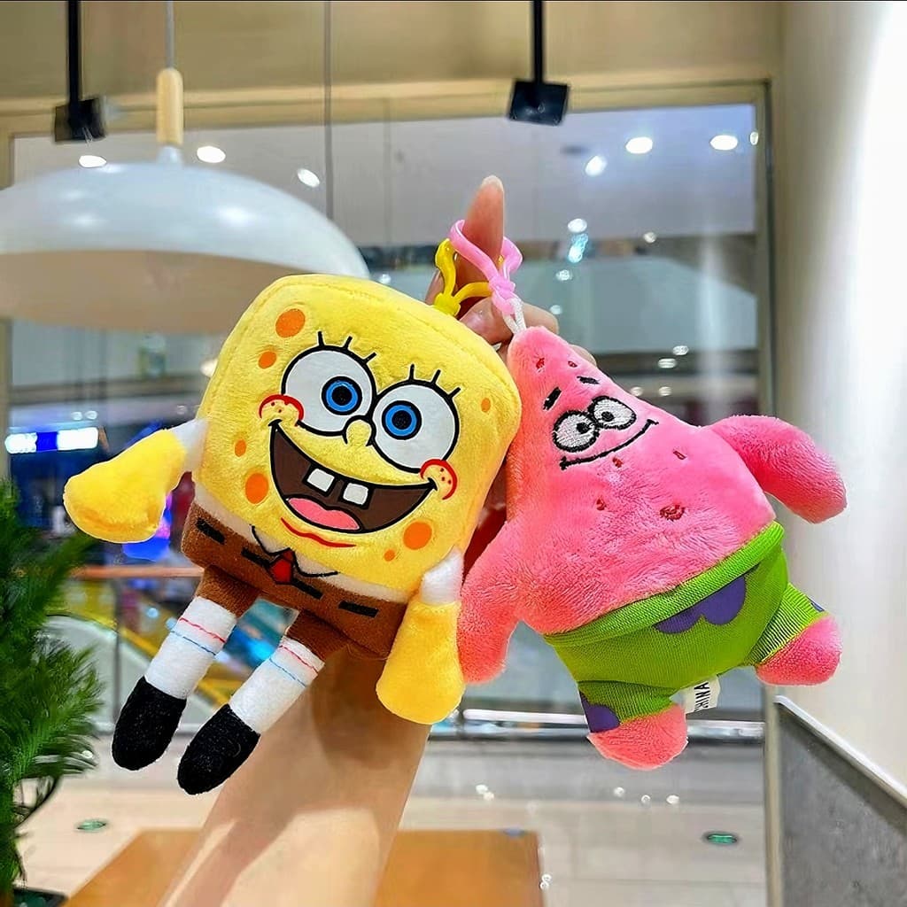 Chaveiro Fofo de Pelúcia   Bob Esponja e Patrick - Pingente para Bolsa e Chaves