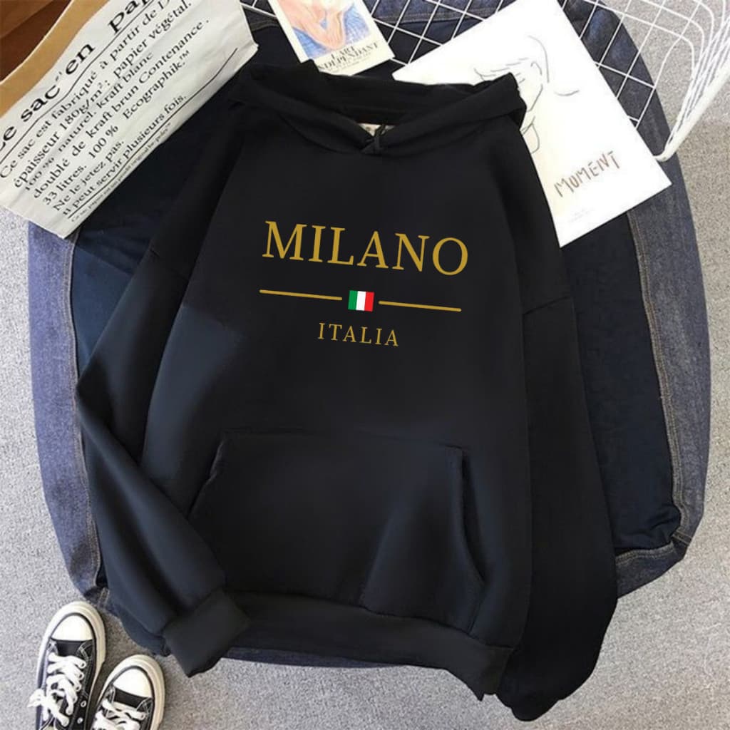 Moletom Blusa De Frio Masculino E Feminino Milano Italia Estampado Unissex Com Capuz Flanelado 100% Algodão