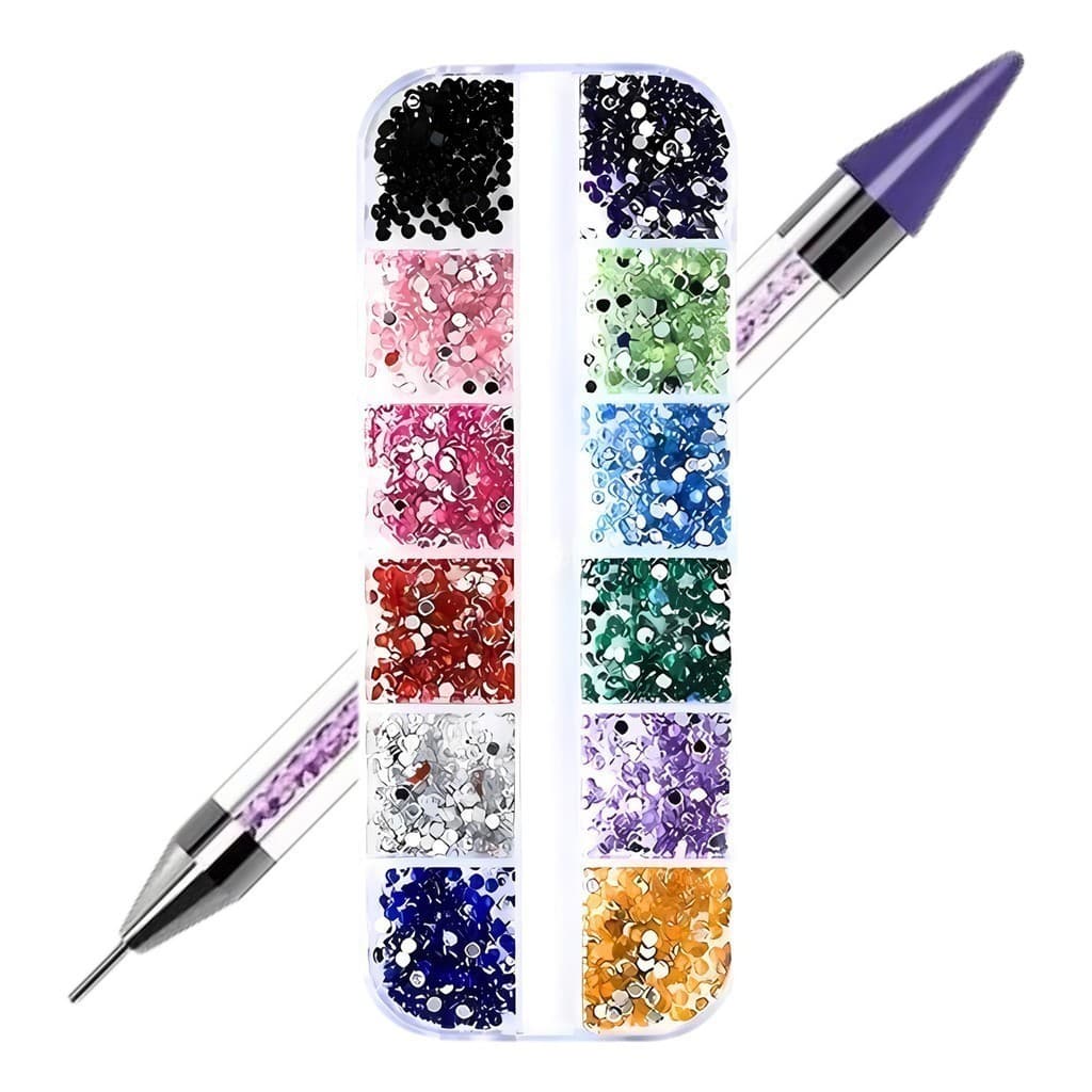 Kit De Unha Nail 1 caixa de Pedrinhas colorida Decoração + Caneta Pega Strass