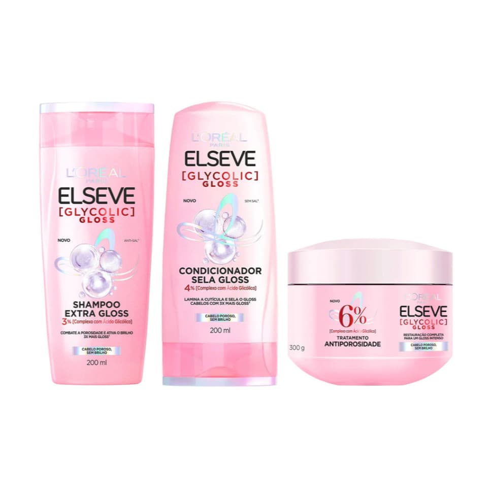 KIT ELSEVE GLYCOLIC GLOSS SHAMPOO + COND + MÁSCARA LORÉAL