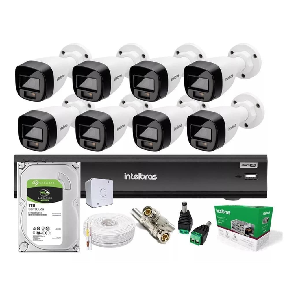 Kit 8 Cameras Seguranca Intelbras 3220 Full Color C/ Audio, Dvr 8ch Imhdx 3108 C/ Hd 1tb