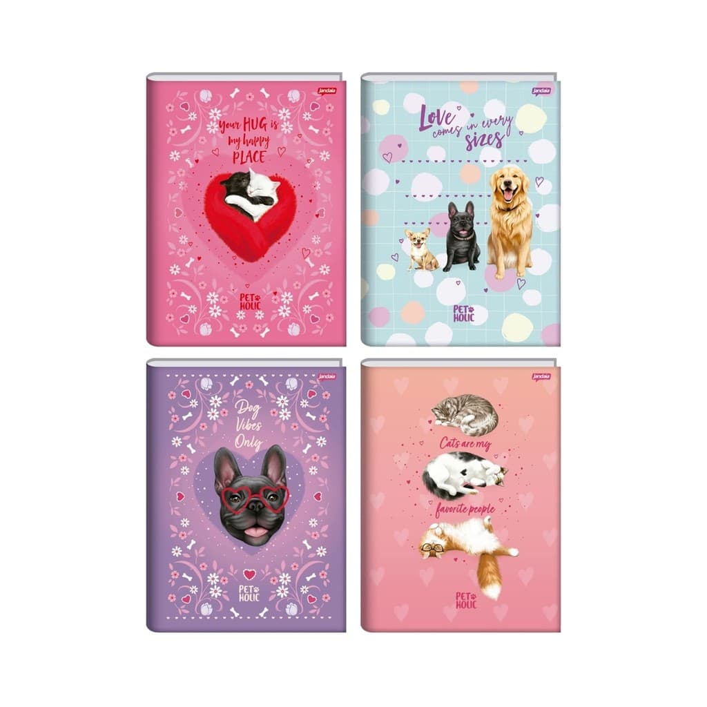 Caderno 1/4 Pequeno Capa Dura Brochura 80 Fls Pet Holic Jandaia