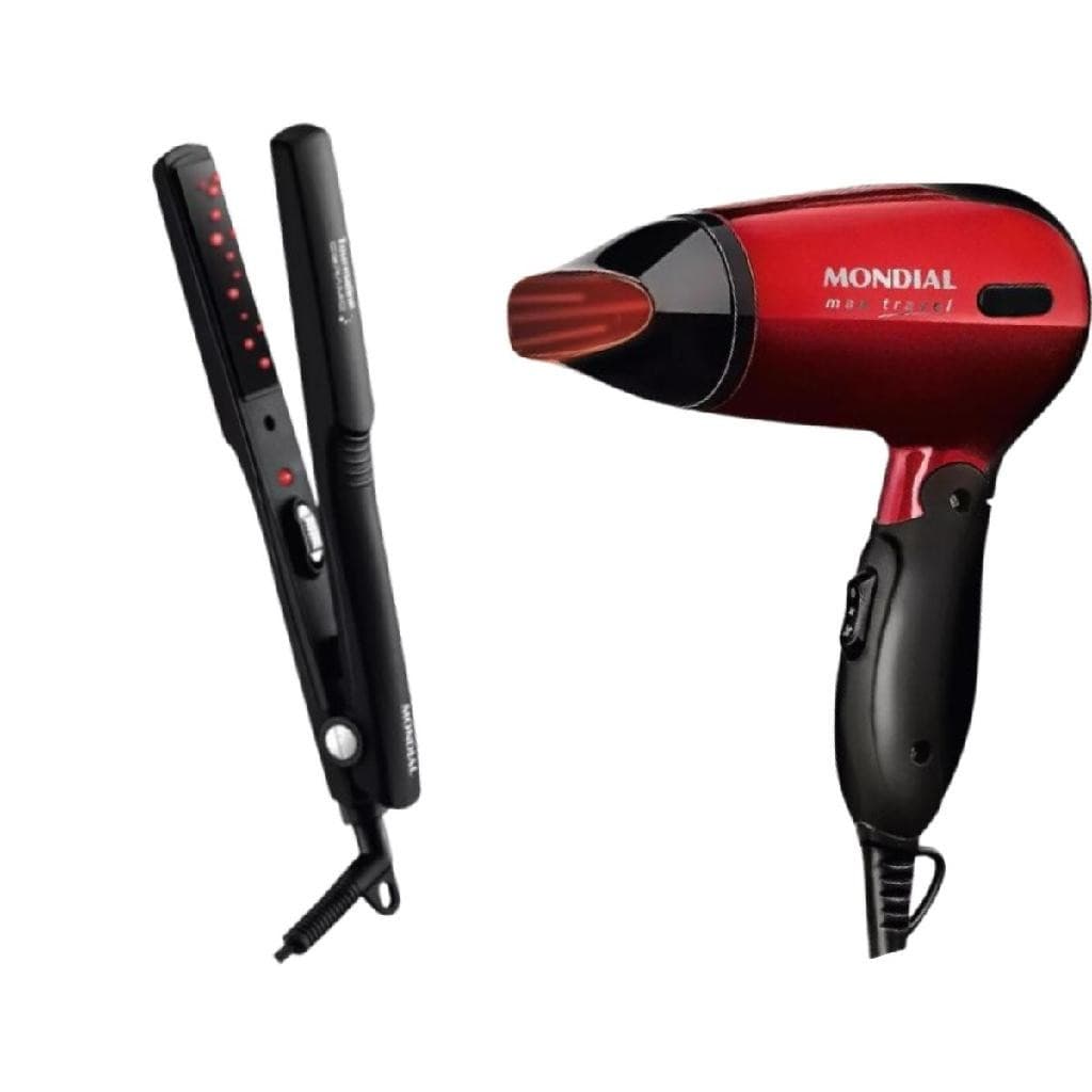 Kit Mondial Secador Max Travel SC-10 E Prancha P-15 Bivolts Potência a 1200W cabo