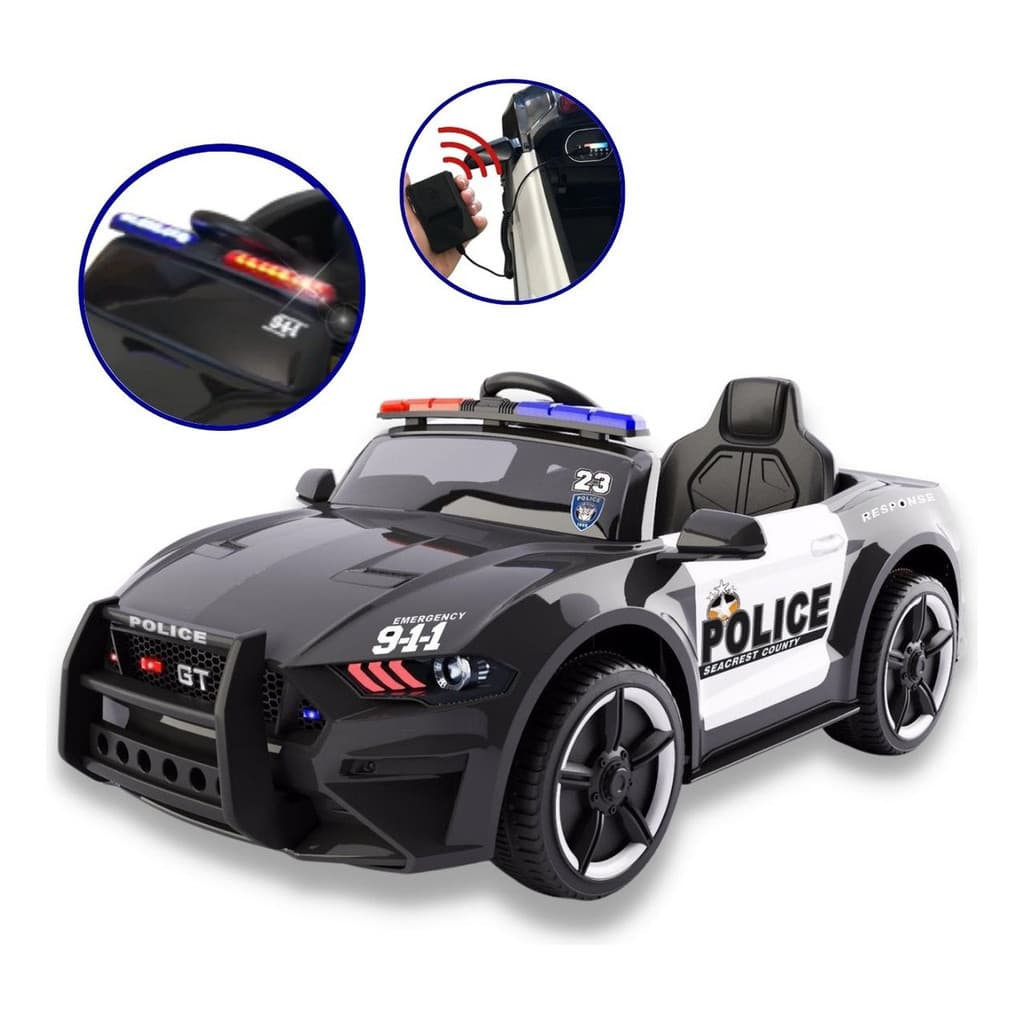 Carro Carrinho Elétrico De Passeio Infantil 12v Motorizado Som e Luz Polícia Sirene E Megafone Com Controle Remoto
