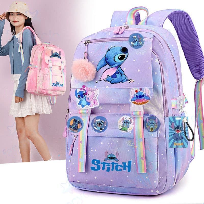 Mochila escolar feminina STITCH de grande capacidade para meninas e meninos/Bolsa de computador para estudante do ensino