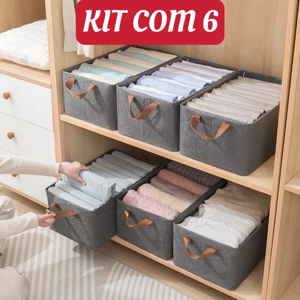 Kit 3/4/5/6 Cesto Organizador de Guarda Roupas Reforçado Caixa para Armazenar Multiuso Rígido