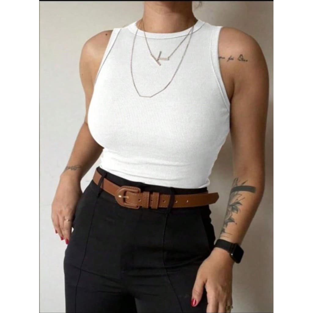 Blusa Regata Canelada Básica Feminina Ribana